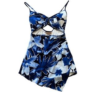 Michael Kors COLLECTION Blue Floral One Piece Cutout Swimsuit 6 NWOT